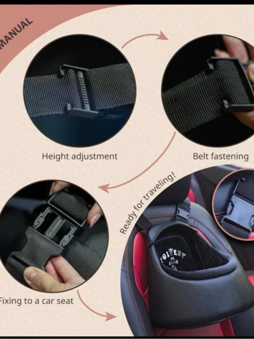 TOITERT Luxury Dog Car Seat Black & Cognac Pet Travel Booster Seat